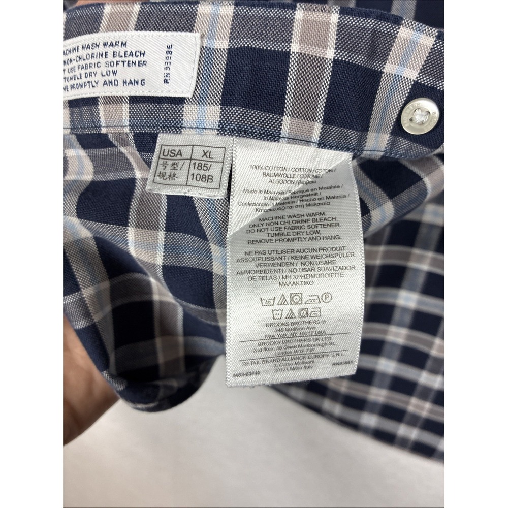 Brooks Brothers 1818 Non-Iron Slim Fit XL Blue Plaid L/S Men's Oxford Logo Check - Picture 6 of 14